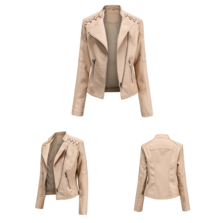 Women Short Leather Jacket Slim Jacket Motorcycle Suit, Size: L(Pale Lisianthus) - Jacket & Loose Coat by PMC Jewellery | Online Shopping South Africa | PMC Jewellery