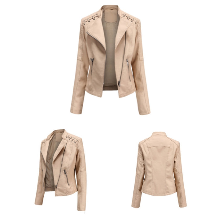 Women Short Leather Jacket Slim Jacket Motorcycle Suit, Size: S(Camel) - Jacket & Loose Coat by PMC Jewellery | Online Shopping South Africa | PMC Jewellery