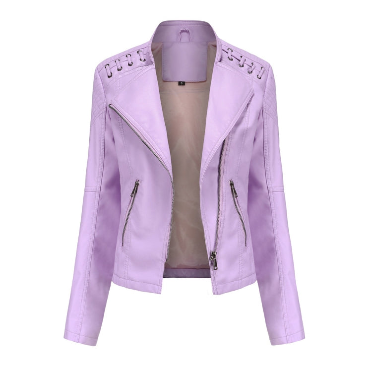 Women Short Leather Jacket Slim Jacket Motorcycle Suit, Size: M(Light Cherry Pink) - Jacket & Loose Coat by PMC Jewellery | Online Shopping South Africa | PMC Jewellery