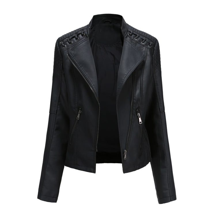 Women Short Leather Jacket Slim Jacket Motorcycle Suit, Size: L(Black) - Jacket & Loose Coat by PMC Jewellery | Online Shopping South Africa | PMC Jewellery