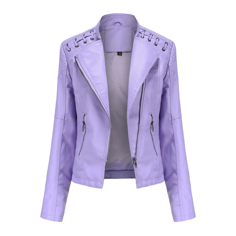 Women Short Leather Jacket Slim Jacket Motorcycle Suit, Size: XXXXL(Pale Lisianthus) - Jacket & Loose Coat by PMC Jewellery | Online Shopping South Africa | PMC Jewellery