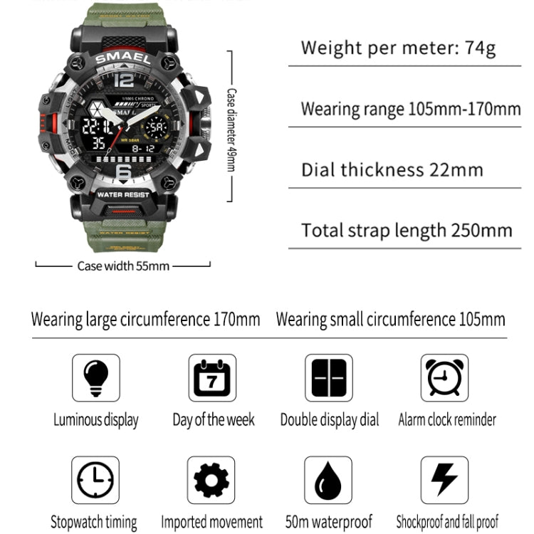 SMAEL 8072 Alloy Outdoor Multifunctional Electronic Watch Men Dual Display Waterproof Watch(Blue) - Metal Strap Watches by SMAEL | Online Shopping South Africa | PMC Jewellery | Buy Now Pay Later Mobicred