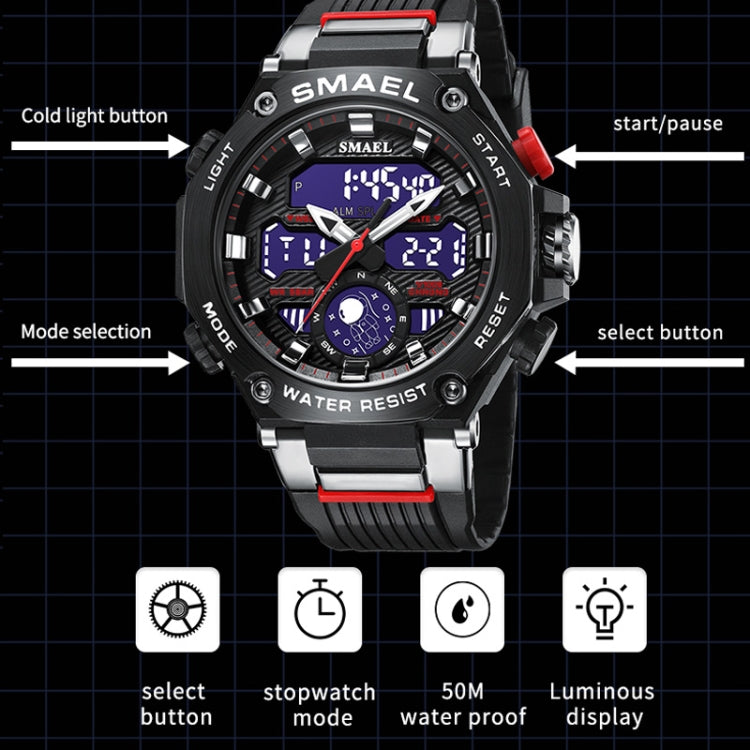 SMAEL 8069 Outdoor Multifunctional Waterproof Sports Alloy Luminous Watch(Black) - LED Digital Watches by SMAEL | Online Shopping South Africa | PMC Jewellery | Buy Now Pay Later Mobicred