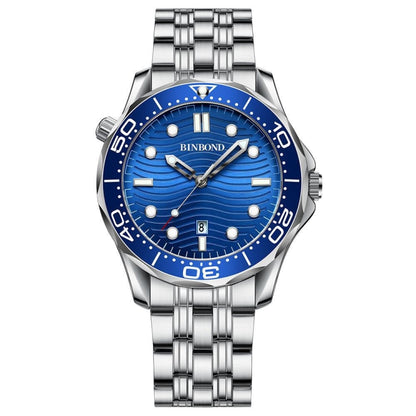 White Steel Blue Surface BINBOND B2820 Luminous 30m Waterproof Men Sports Quartz Watch - Metal Strap Watches by BINBOND | Online Shopping South Africa | PMC Jewellery | Buy Now Pay Later Mobicred