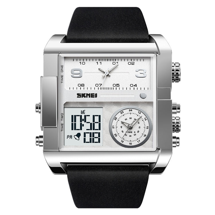 SKMEI 2020 Square Large Dial Triple Movement Men Sports Watch(Silver Shell Black Belt White Machine) - LED Digital Watches by SKMEI | Online Shopping South Africa | PMC Jewellery