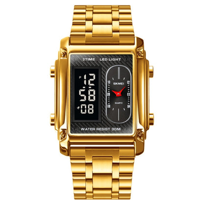 SKMEI 1868 Square Double Display Waterproof Men Watch, Style: Steel Belt (Gold) - LED Digital Watches by SKMEI | Online Shopping South Africa | PMC Jewellery | Buy Now Pay Later Mobicred