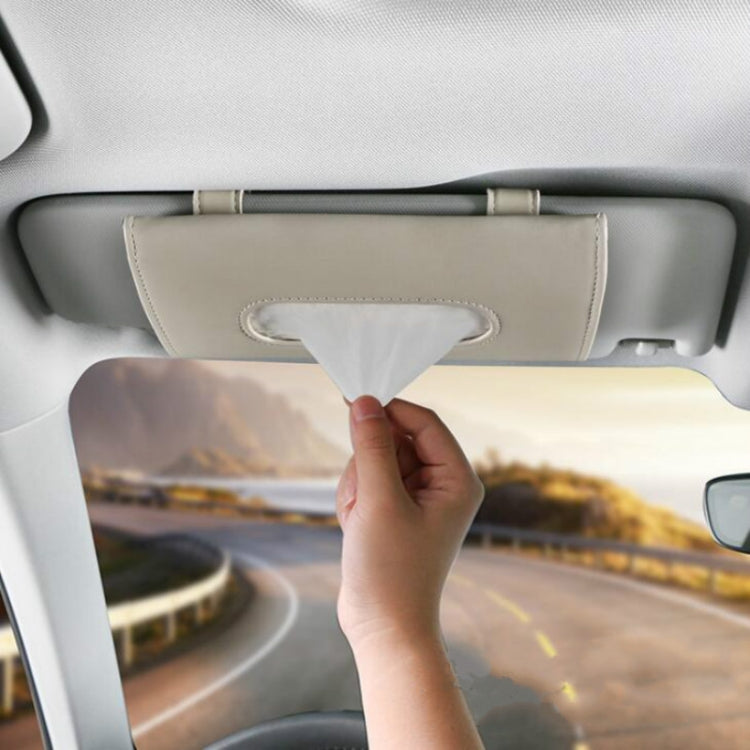 Car Sun Visor Tissue Holder Leather Hanging Storage Box(Beige) - Tissue Boxes by PMC TechLife | Online Shopping South Africa | PMC TechLife