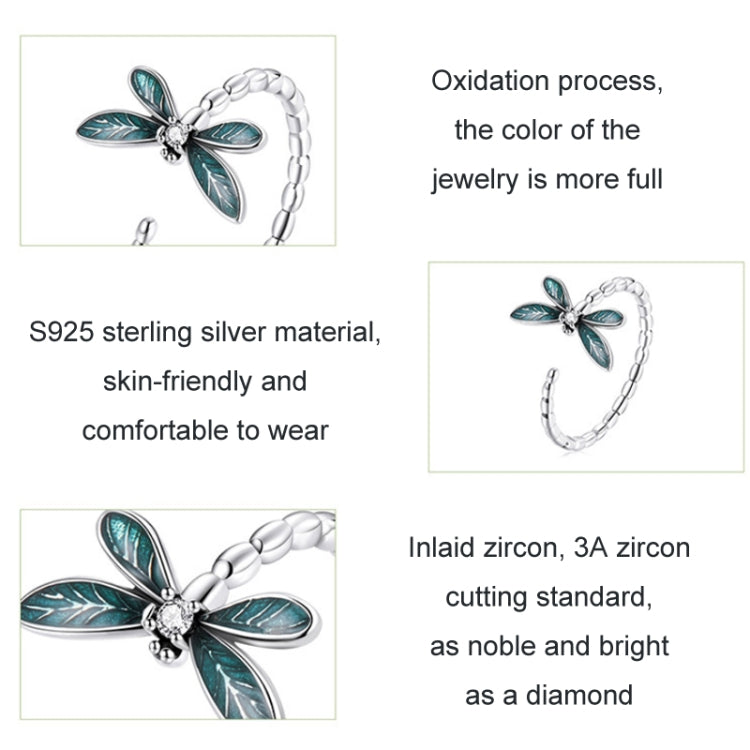 BSR216 Sterling Silver S925 Zircon Vintage Dragonfly Open Ring -  by PMC Jewellery | Online Shopping South Africa | PMC Jewellery