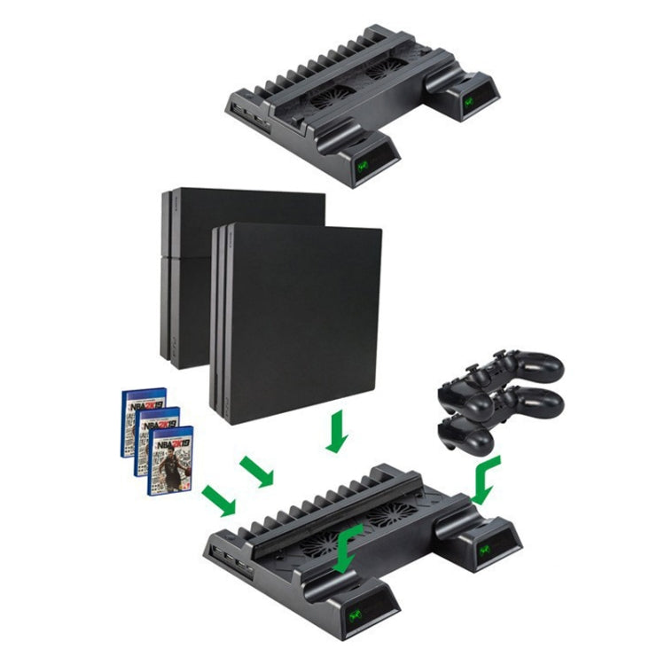 For PS4 / PS4 Slim / PS4 Pro Cooling Fan Stand Console Vertical Stand Cooler with Dual Controller Charger(Black) - Holder by PMC TechLife | Online Shopping South Africa | PMC TechLife