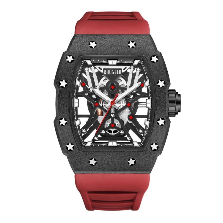 BAOGELA 224147 Wine Barrel Shaped Hollow Night Light Waterproof Sports Silicone Men Watch(Black Shell Red Belt) - Silicone Strap Watches by BAOGELA | Online Shopping South Africa | PMC Jewellery | Buy Now Pay Later Mobicred