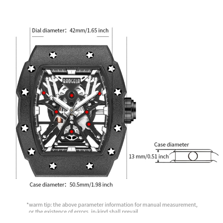 BAOGELA 224147 Wine Barrel Shaped Hollow Night Light Waterproof Sports Silicone Men Watch(Black Shell Red Belt) - Silicone Strap Watches by BAOGELA | Online Shopping South Africa | PMC Jewellery | Buy Now Pay Later Mobicred