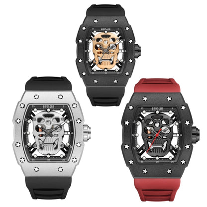 BAOGELA 224141 Hollow Skull Luminous Sports 304 Stainless Steel Silicone Men Watch(Black Shell Rose Face Black Belt) - Silicone Strap Watches by BAOGELA | Online Shopping South Africa | PMC Jewellery | Buy Now Pay Later Mobicred