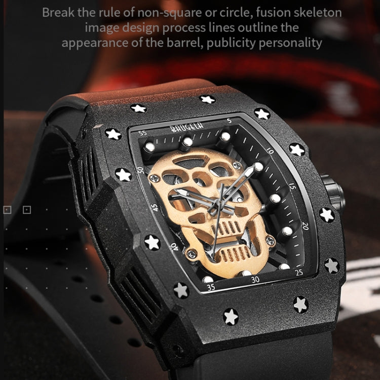 BAOGELA 224141 Hollow Skull Luminous Sports 304 Stainless Steel Silicone Men Watch(Black Shell Rose Face Black Belt) - Silicone Strap Watches by BAOGELA | Online Shopping South Africa | PMC Jewellery | Buy Now Pay Later Mobicred