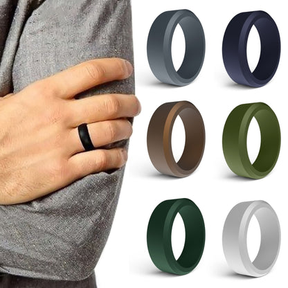 SIR062 8MM Wide Bevel Silicone Ring Sports Ring No.7(Dark Gray) - Rings by PMC Jewellery | Online Shopping South Africa | PMC Jewellery