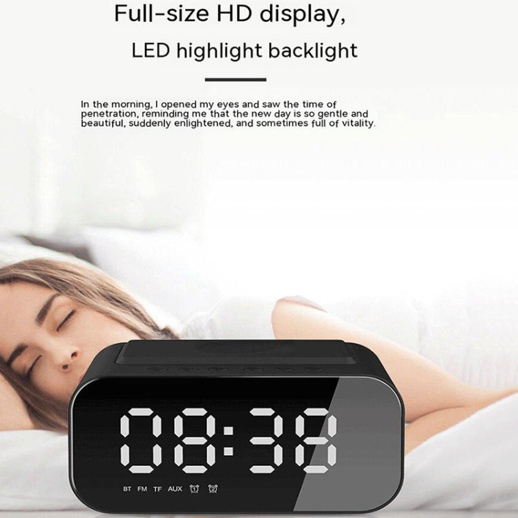 BT510 15W LED Clock Wireless Charging Bluetooth Speaker Multifunctional Smart Mirror Alarm Clock Audio(Iron Black) - Desktop Speaker by PMC Jewellery | Online Shopping South Africa | PMC Jewellery