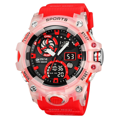 STRYVE S8027 Sports Multifunctional Luminous Dual Display Chronograph Student Watch(Rosy) - Leather Strap Watches by STRYVE | Online Shopping South Africa | PMC Jewellery