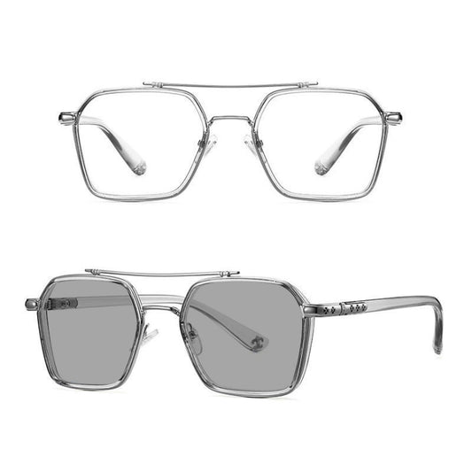 A5 Double Beam Polarized Color Changing Myopic Glasses, Lens: -100 Degrees Gray Change Grey(Gray Silver Frame) - Plain Glass Spectacles by PMC Jewellery | Online Shopping South Africa | PMC Jewellery