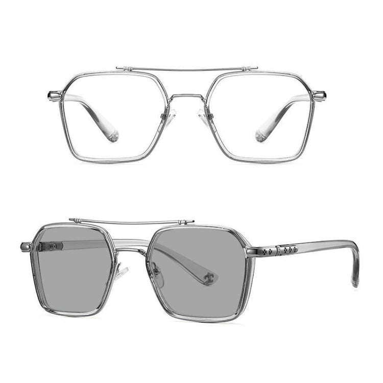 A5 Double Beam Polarized Color Changing Myopic Glasses, Lens: -200 Degrees Gray Change Grey(Gray Silver Frame) - Plain Glass Spectacles by PMC Jewellery | Online Shopping South Africa | PMC Jewellery