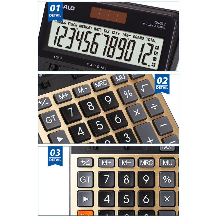 OSALO OS-3TV 12-digit LCD Screen Solar Dual Power Supply Desktop Calculator - free shipping - PMC TechLife - Order now!