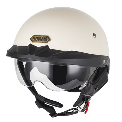 SOMAN Motorcycle Half Helmet Adjustable Helmet With Inner Mirror, Size: L(White with Transparent Mirror) - Helmets by SOMAN | Online Shopping South Africa | PMC Jewellery | Buy Now Pay Later Mobicred