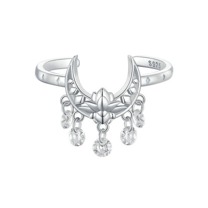 SCR955-E S925 Sterling Silver Moon Lotus Ring - Rings by PMC Jewellery | Online Shopping South Africa | PMC Jewellery