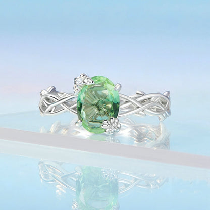 BSR466 925 Sterling Silver Plated Spinel Green Vine Ring, Size: NO.6 - Rings by PMC Jewellery | Online Shopping South Africa | PMC Jewellery