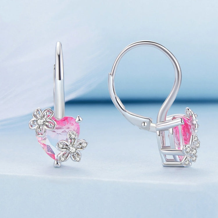 S925 Sterling Silver Pink Heart Cherry Blossom Earrings - Stud Earrings & Earrings by PMC Jewellery | Online Shopping South Africa | PMC Jewellery