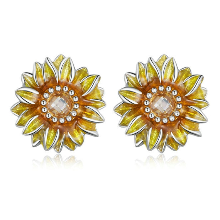 S925 Sterling Silver Plated Yellow Sunflower Stud Earrings - Stud Earrings & Earrings by PMC Jewellery | Online Shopping South Africa | PMC Jewellery