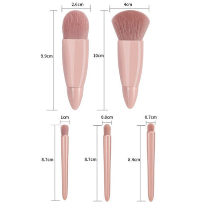 5pcs/Set Medium Portable Makeup Brush Set With Mirror Mini Multifunctional Makeup Brush(Pink) - Makeup Brushes by PMC Jewellery | Online Shopping South Africa | PMC Jewellery