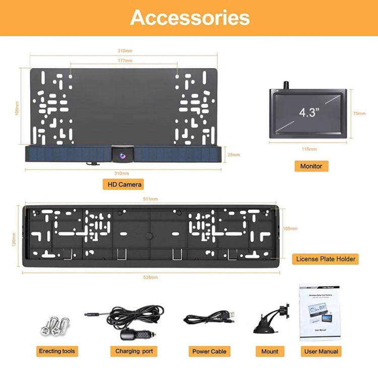 Solar Powered Rear View System Reversing Wireless Transmission Car Camera Display(RC01) - Rear View Cameras by PMC TechLife | Online Shopping South Africa | PMC TechLife