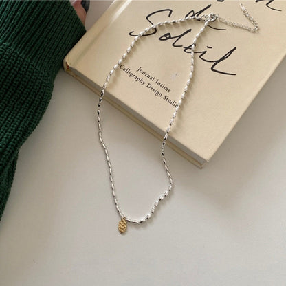 LOVE Letter Oval Pendant Rice Grain Necklace Clavicle Chain(Silver) - Necklaces & Pendants by PMC Jewellery | Online Shopping South Africa | PMC Jewellery