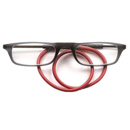 Portable Magnetic Hanging Neck Retractable Reading Glasses +350(Gray Frame Red Legs) - Presbyopic Glasses by PMC Jewellery | Online Shopping South Africa | PMC Jewellery