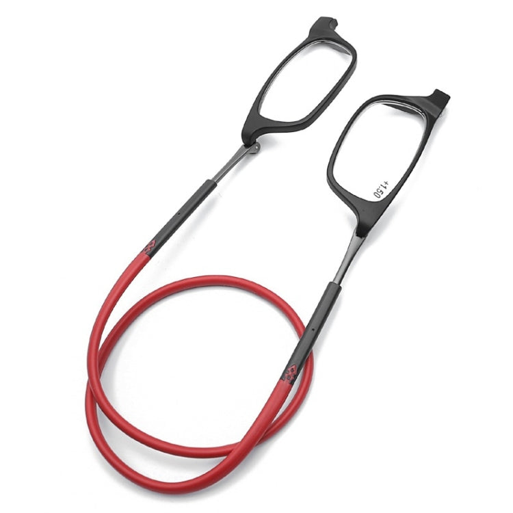 Portable Magnetic Hanging Neck Retractable Reading Glasses +325(Black Frame Red Legs) - Presbyopic Glasses by PMC Jewellery | Online Shopping South Africa | PMC Jewellery