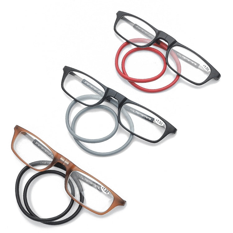 Portable Magnetic Hanging Neck Retractable Reading Glasses +325(Black Frame Red Legs) - Presbyopic Glasses by PMC Jewellery | Online Shopping South Africa | PMC Jewellery