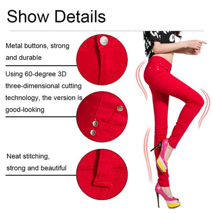 Mid-Waist Stretch Candy-Colored Tight Trousers Look-Sliming Jeans, Size: 26(Rose Red) - Tight Trousers by PMC Jewellery | Online Shopping South Africa | PMC Jewellery