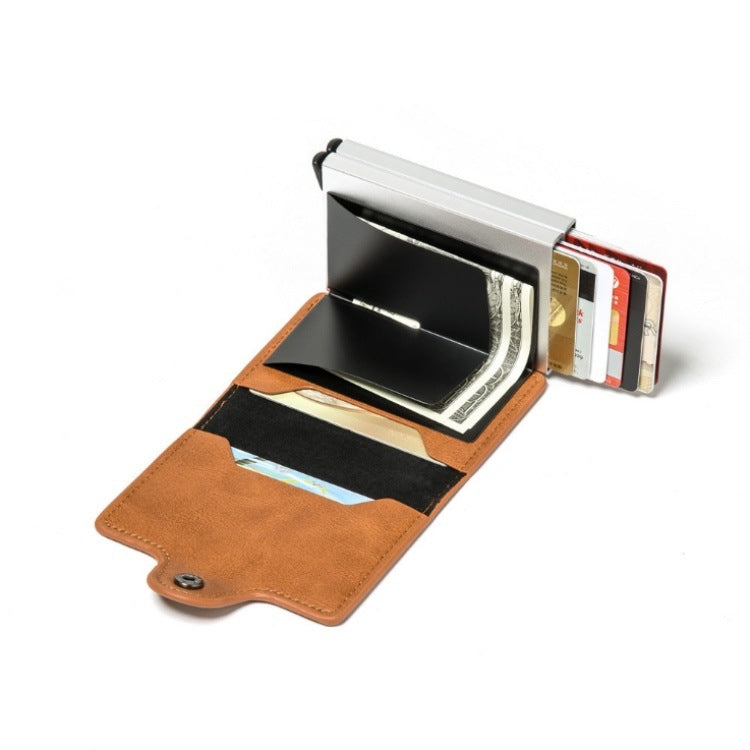 Automatic Pop-up Card Holder Metal Card Box RFID Credit Card Bank Card Box Wallet(Coffee) - Antimagnetic RFID Package by PMC Jewellery | Online Shopping South Africa | PMC Jewellery | Buy Now Pay Later Mobicred