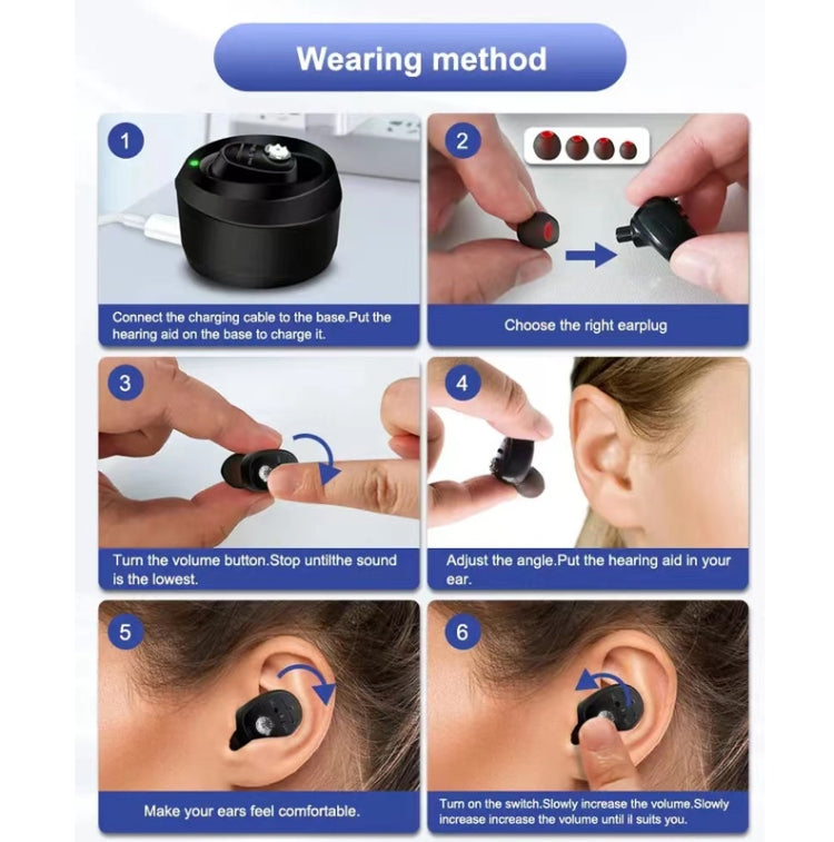 CIC Hearing Aids Rechargeable Invisible Wireless Hearing Aid Sound Amplifier(Black) - Hearing Aids by PMC Jewellery | Online Shopping South Africa | PMC Jewellery