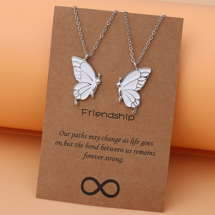 Sisters Mother and Daughter Alloy Drip Oil Butterfly Necklace Clavicle Chain(Silver) - Necklaces & Pendants by PMC Jewellery | Online Shopping South Africa | PMC Jewellery