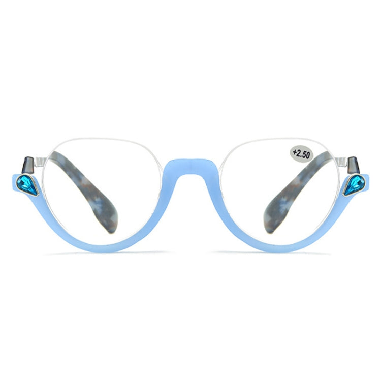 Diamond Studded Cat Eye Presbyopic Glasses Half-frame Fish-filament Glasses Unisex, Degree: +300(Light Blue) - Presbyopic Glasses by PMC Jewellery | Online Shopping South Africa | PMC Jewellery