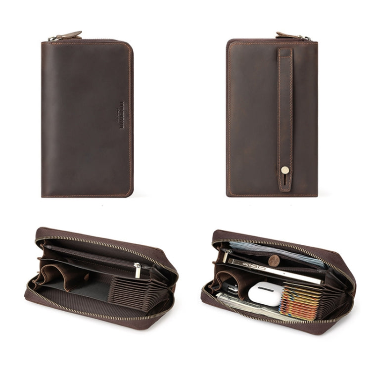 HUMERPAUL RFID Retro Zipper Multi -Card Leather Men Long Wallet Handbag(Coffee) - free shipping - PMC TechLife - Order now!