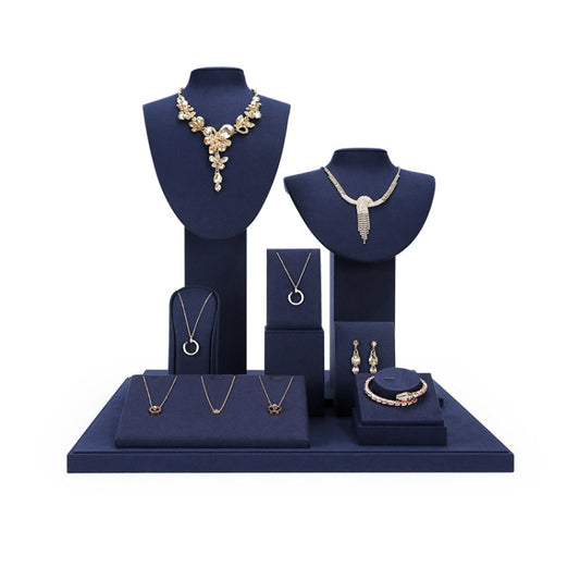 Jewelry Display Props Blue Microfiber Window Necklace Earring Ring Stand Set 5 - Jewelry Storages by PMC Jewellery | Online Shopping South Africa | PMC Jewellery