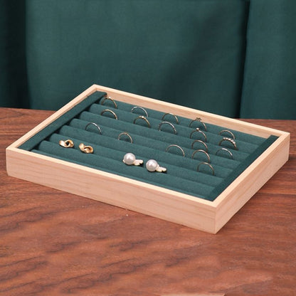 Solid Wooden Velvet Jewelry Display Tray Ring Earring Bracelet Storage And Organization Box, Specification: Small Dark Green - Jewelry Storages by PMC Jewellery | Online Shopping South Africa | PMC Jewellery