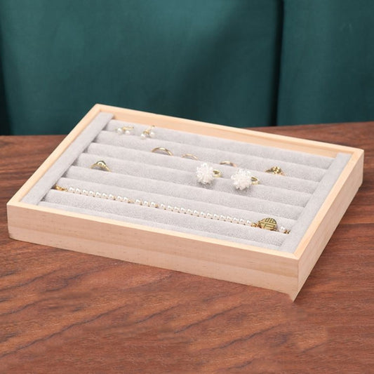 Solid Wooden Velvet Jewelry Display Tray Ring Earring Bracelet Storage And Organization Box, Specification: Small Ice Flower Velvet - Jewelry Storages by PMC Jewellery | Online Shopping South Africa | PMC Jewellery