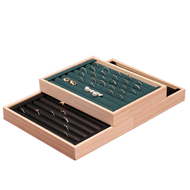 Solid Wooden Velvet Jewelry Display Tray Ring Earring Bracelet Storage And Organization Box, Specification: Small Black Leather - Jewelry Storages by PMC Jewellery | Online Shopping South Africa | PMC Jewellery