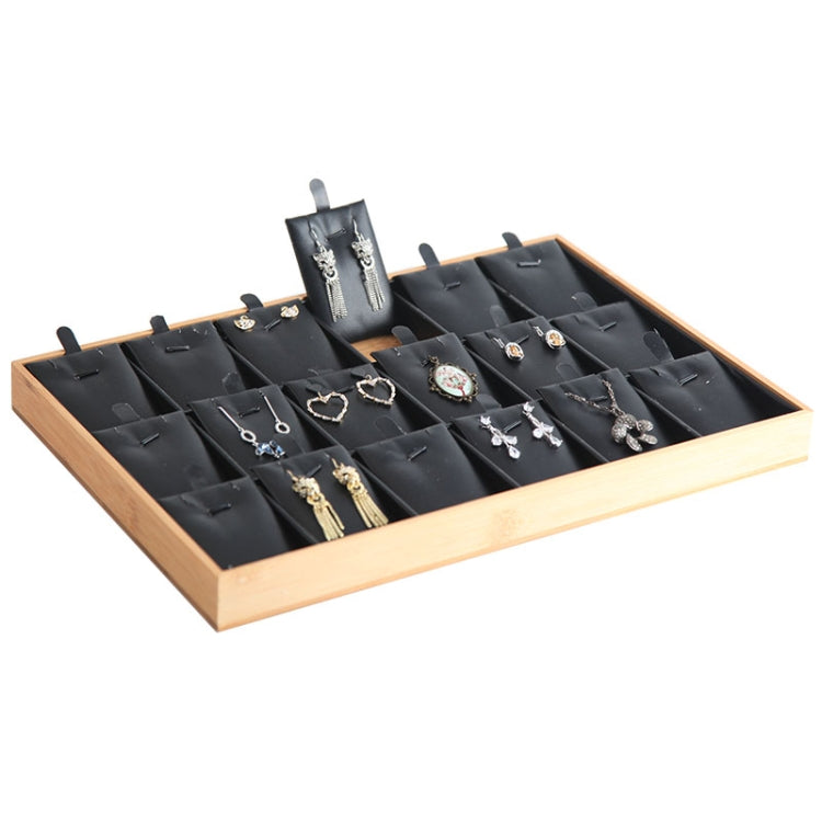 Bamboo Wooden Grid Liner Jewelry Display Tray Necklace Pendant Storage Tray Showcase, Style: 18 Grid Black Leather - Jewelry Storages by PMC Jewellery | Online Shopping South Africa | PMC Jewellery