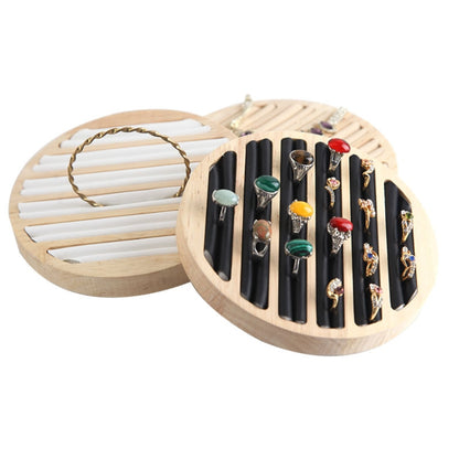 Solid Wooden Round Ring Jewelry Display Board Jewelry Bracelet Storage Tray, Style: Leather ( White ) - Jewelry Storages by PMC Jewellery | Online Shopping South Africa | PMC Jewellery