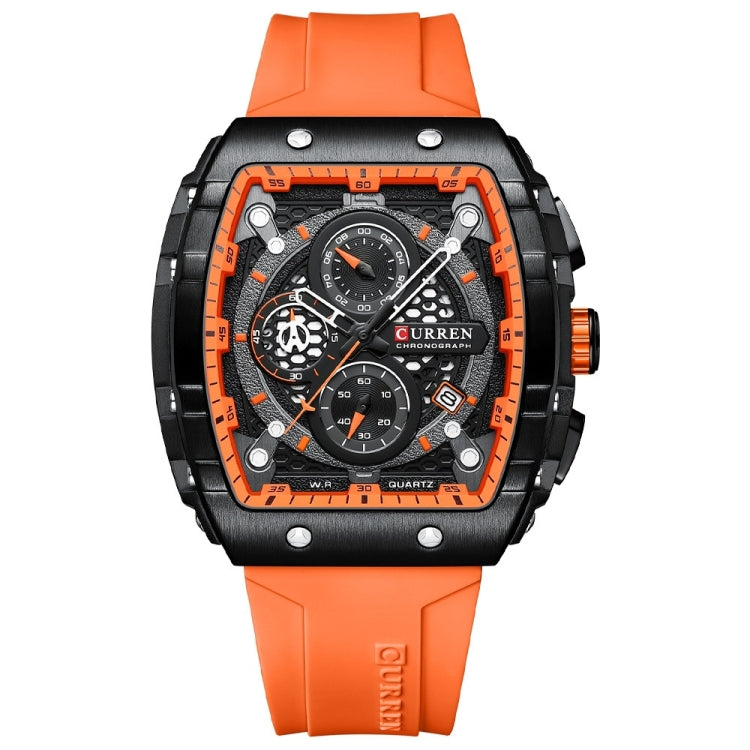 Curren 8442 Sport Six-Hand Silicone Strap Men Quartz Watch, Color: Rose Shell Orange - Silicone Strap Watches by Curren | Online Shopping South Africa | PMC Jewellery | Buy Now Pay Later Mobicred