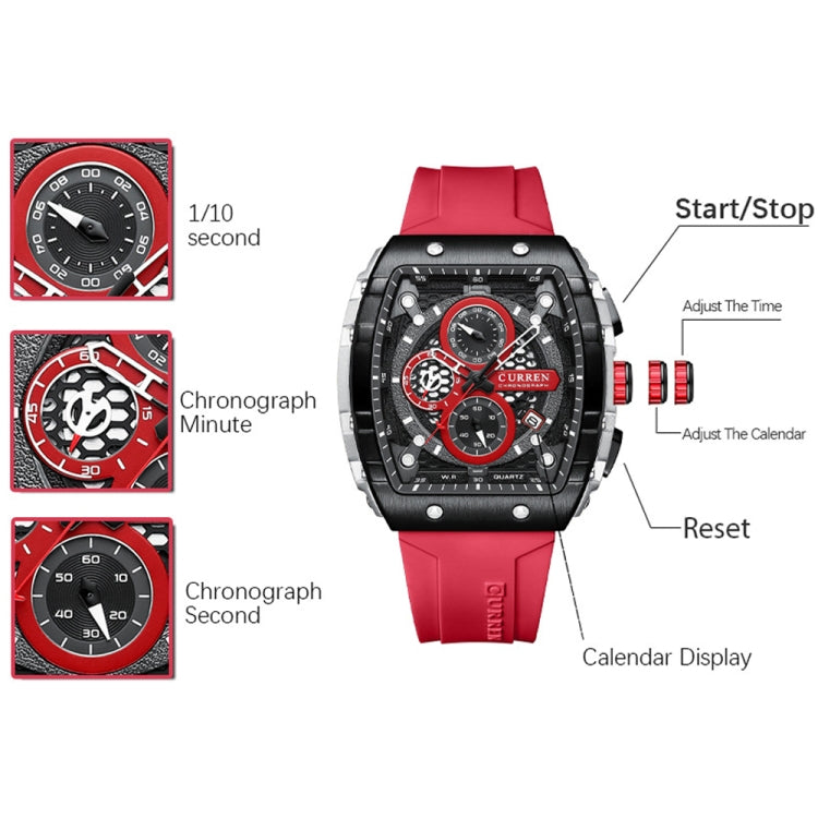 Curren 8442 Sport Six-Hand Silicone Strap Men Quartz Watch, Color: Rose Shell Black - Silicone Strap Watches by Curren | Online Shopping South Africa | PMC Jewellery | Buy Now Pay Later Mobicred