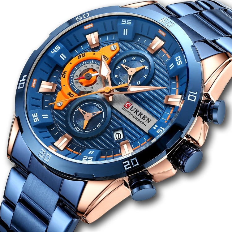 Curren 8402 Calendar Six-Hand Steel Strap Business Quartz Watch, Color: Rose Shell Blue - Metal Strap Watches by Curren | Online Shopping South Africa | PMC Jewellery | Buy Now Pay Later Mobicred