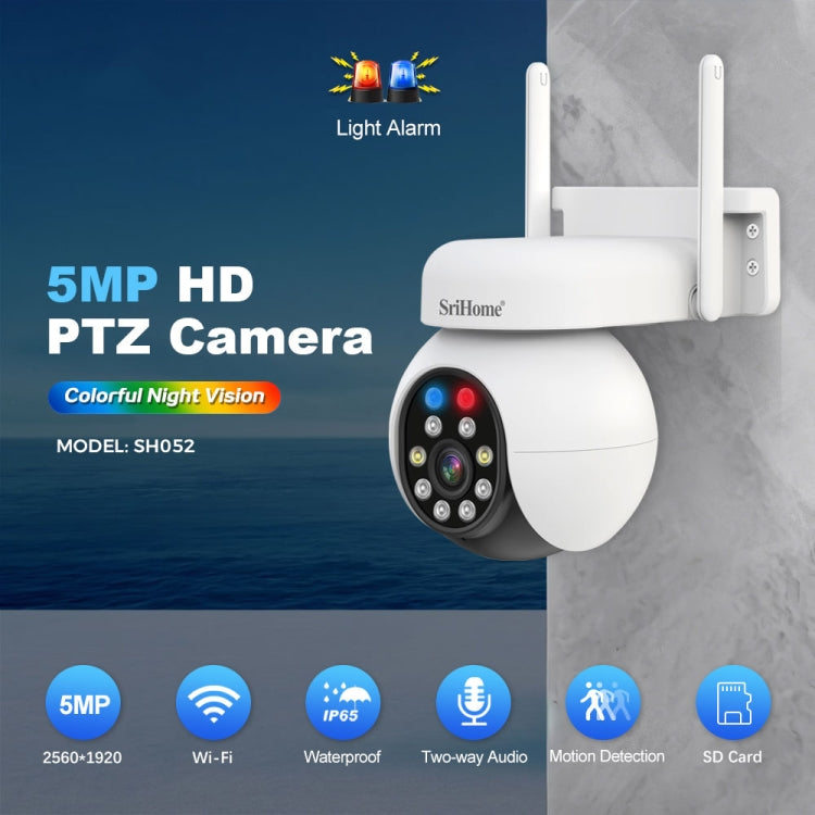 SriHome SH052B Wifi 5MP Wireless PTZ IP AI Auto Tracking Sound&Light Alarm Starlight Color Night Vision Outdoors Surveillance Camera, Plug: US - Dome Camera by SriHome | Online Shopping South Africa | PMC Jewellery | Buy Now Pay Later Mobicred